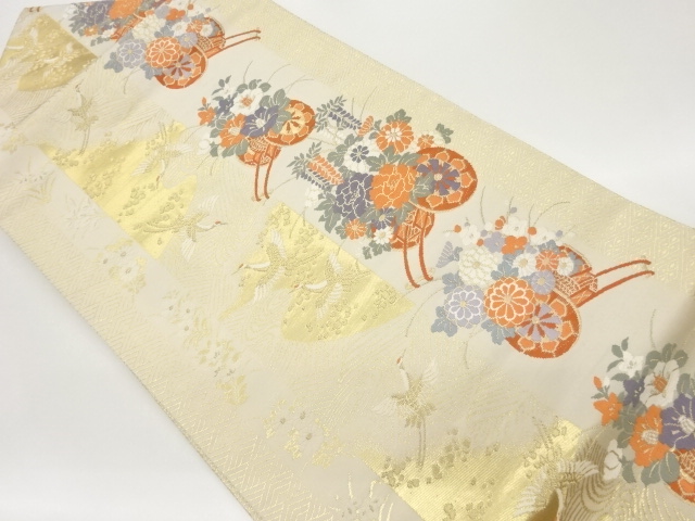 花車に鶴・流水模様織出し名古屋帯